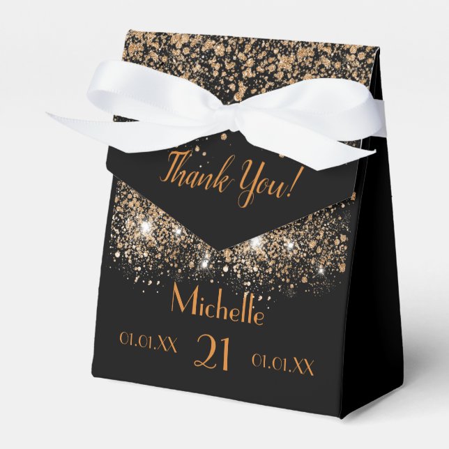 Birthday black gold glitter favor boxes (Front Side)