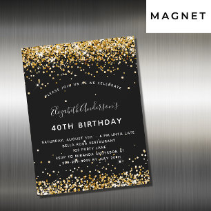 Birthday black gold glitter glamorous party magnetic invitation