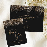 Birthday black gold glitter glamorous thank you  postcard<br><div class="desc">A thank you card for a 50th (or any age) birthday. A black background color,  decorated with faux gold glitter. On front large dark golden colored hand lettered script and the text: Thank You,  your text,  title and a date. 
Back: Template for Your thank you note and name.</div>