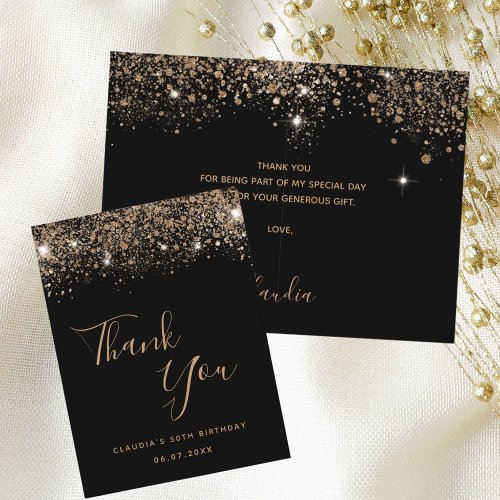 Birthday black gold glitter glamorous thank you  postcard