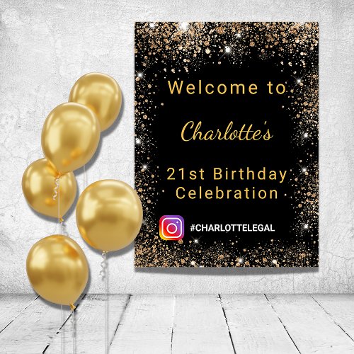 Birthday black gold glitter Instagram welcome Poster