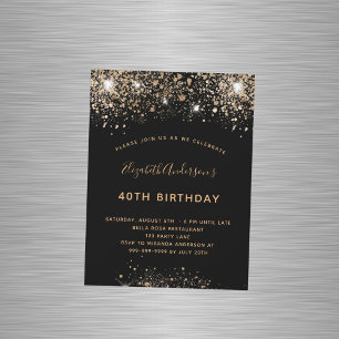 Birthday black gold glitter magnet invitation