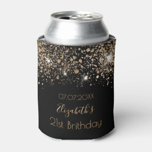 Birthday black gold glitter monogram chic can cooler