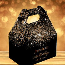 Birthday black gold glitter monogram thank you favor boxes