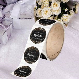 Birthday black gold glitter name classic round sticker