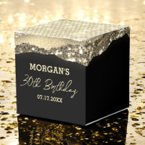 Birthday Black Gold Glitter Name Thank You Favor Boxes