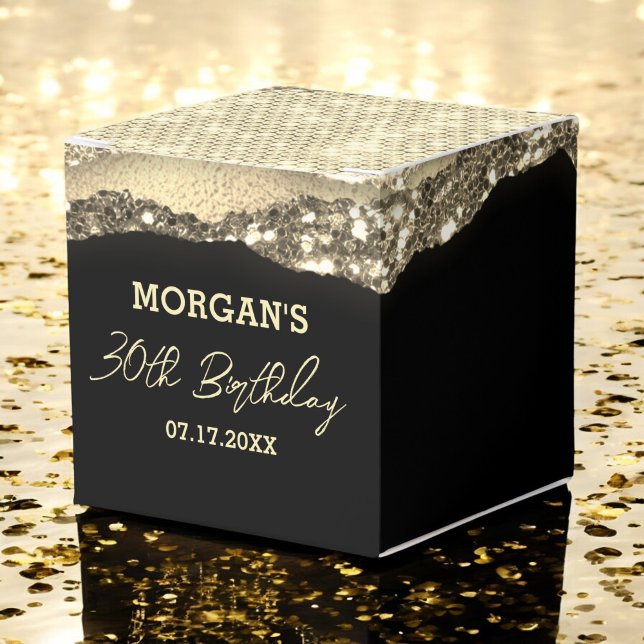 Birthday Black Gold Glitter Name Thank You Favor Boxes (Creator Uploaded)