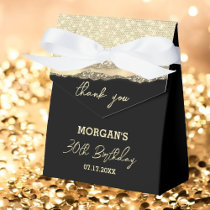 Birthday Black Gold Glitter Name Thank You Favor Boxes