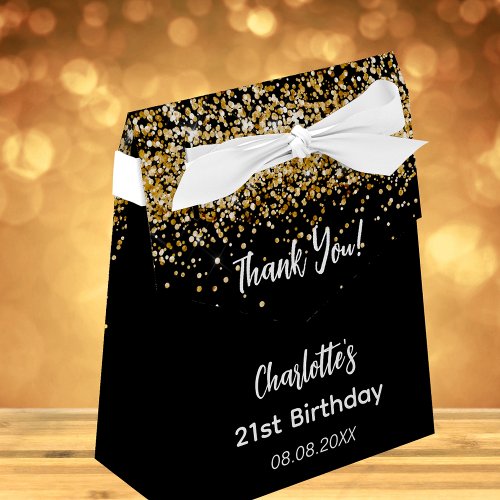 Birthday black gold glitter name thank you  favor boxes
