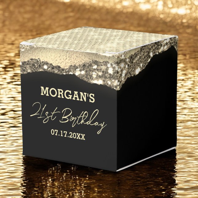 Birthday Black Gold Glitter Name Thank You Favor Boxes (Creator Uploaded)