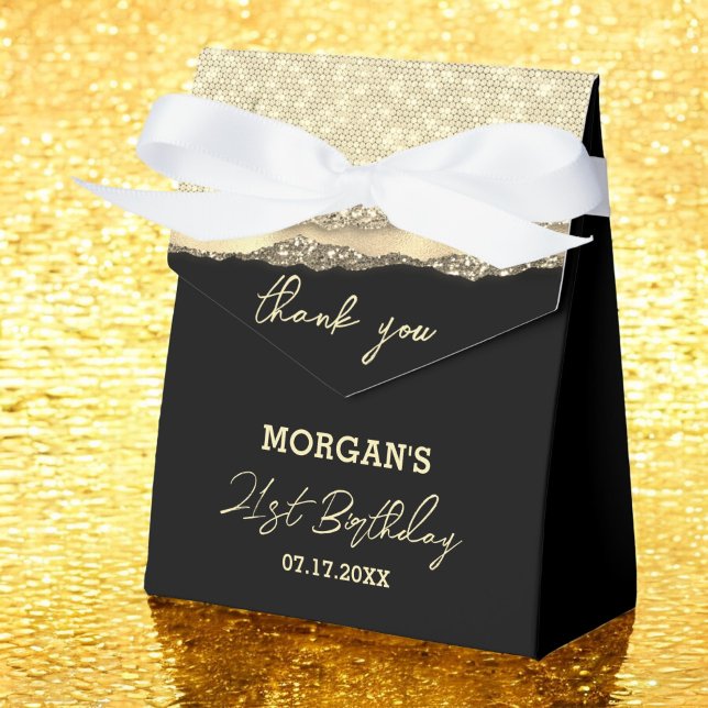 Birthday Black Gold Glitter Name Thank You Favor Boxes (Creator Uploaded)