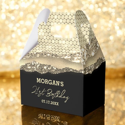 Birthday Black Gold Glitter Name Thank You Favor Boxes