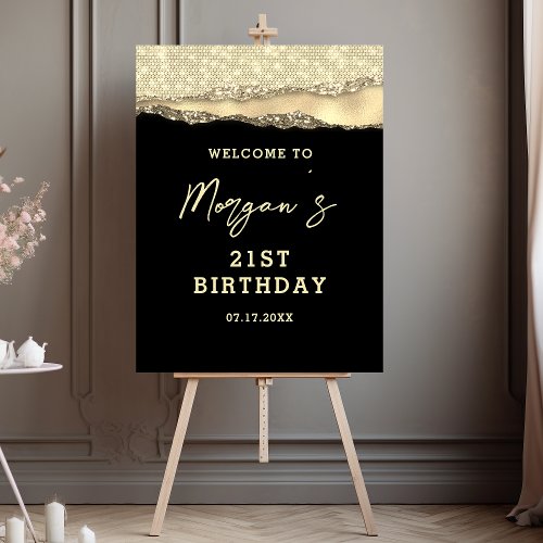 Birthday Black Gold Glitter Name Welcome Foam Board