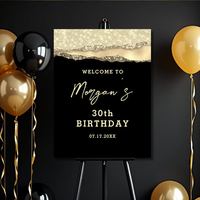 Birthday Black Gold Glitter Name Welcome Foam Board (Creator Uploaded)