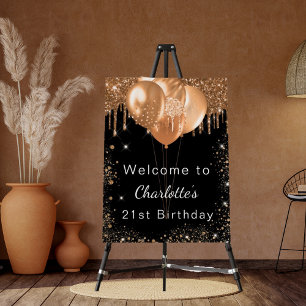 Birthday black gold glitter party welcome foam board