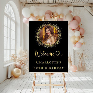 Birthday black gold glitter photo welcome foam board