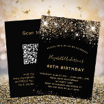 Birthday black gold glitter QR code RSVP Invitation<br><div class="desc">A modern, stylish and glamorous invitation for a 40th (or any age) birthday party. A black background decorated with faux glitter and sparkle. The name is written with a modern golden colored hand lettered style script. Personalize and add your party details. Back: your QR code to your website for more...</div>