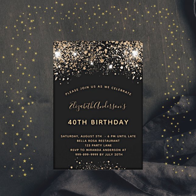 Birthday black gold glitter sparkle luxury