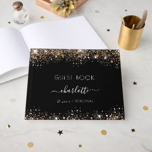 Birthday black gold glitter sparkles name guest book