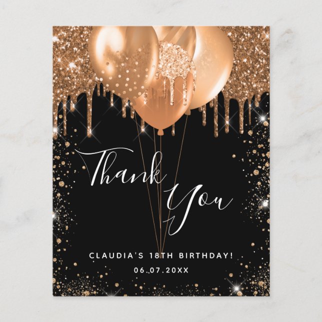Birthday black gold glitter thank you budget flyer (Front)