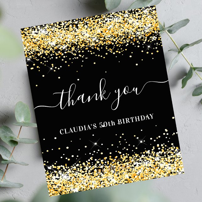 Birthday black gold glitter thank you budget flyer (Creator Uploaded)