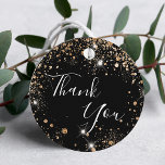 Birthday black gold glitter thank you favor tags<br><div class="desc">A girly and trendy favor tag for a 21st (or any age) birthday party. A stylish black background decorated with faux gold glitter dust. On front: The text: Thank You is written with a large trendy hand lettered style script. Back: The text: Thank you for coming. Personalize and add a...</div>