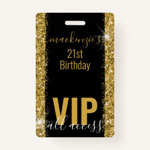 Birthday Black Gold Glitter VIP Party Invitation Badge