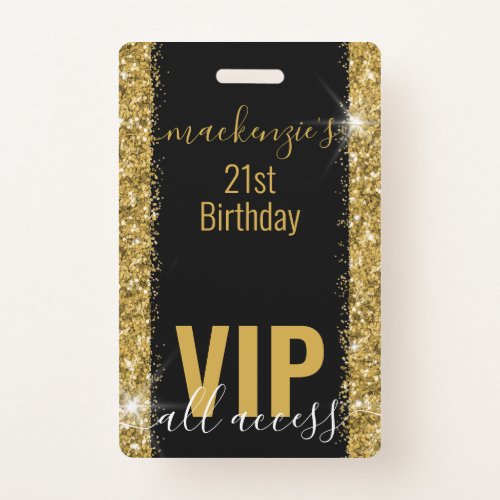 Birthday Black Gold Glitter VIP Party Invitation Badge