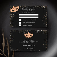 Birthday black gold masquerade RSVP