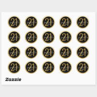 Birthday Black Gold Modern Name Date Custom Age Classic Round Sticker