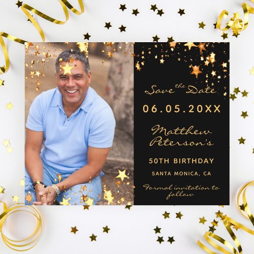 Birthday black gold photo budget Save the Date