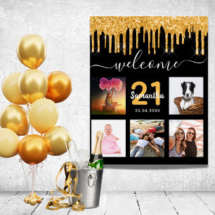 Birthday black gold photo collage glitter foam board