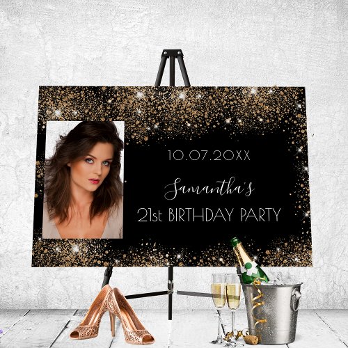 Birthday black gold photo glitter monogram foam board