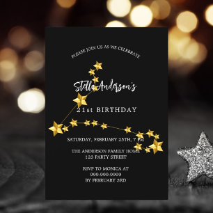 Birthday black gold Pisces star constellation Invitation