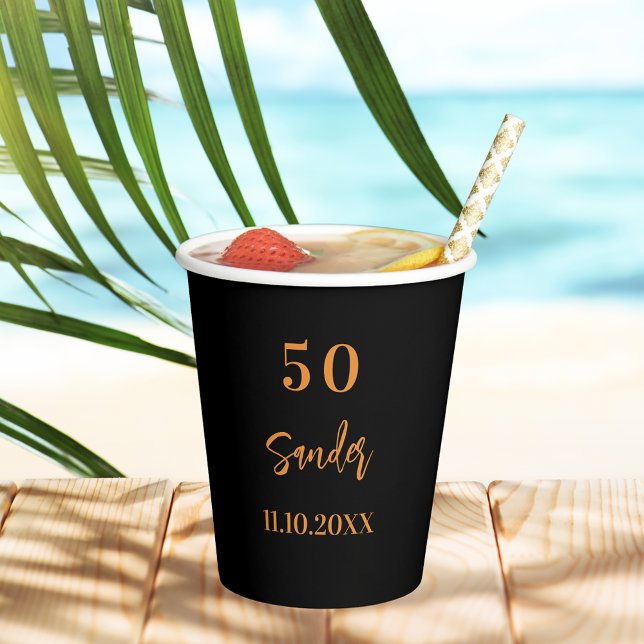 Birthday black gold script men paper cups (Creator Uploaded)