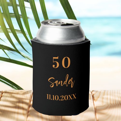 Birthday black gold script minimalist can cooler