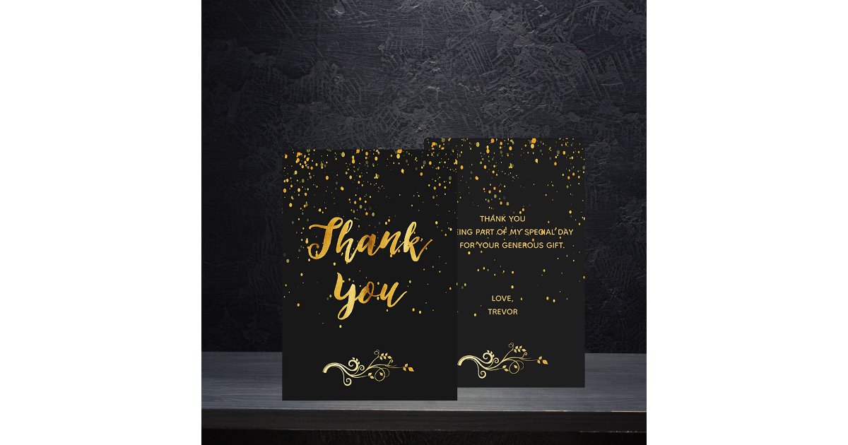 Birthday black gold simple thank you card | Zazzle