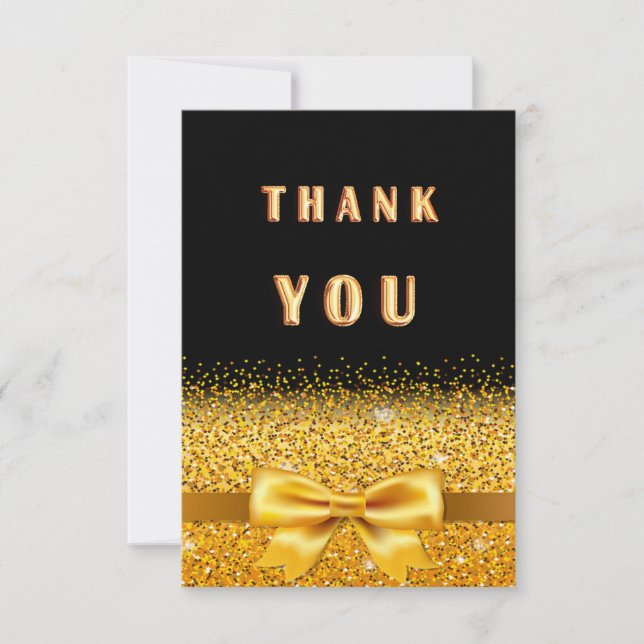 Birthday black gold sparkle elegant luxurious than thank you card (Front)