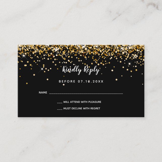 Birthday black gold sparkles party Rhttps://heSVP  Enclosure Card (Front)