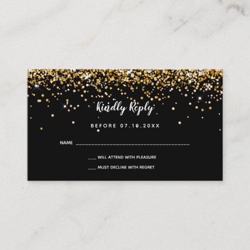 Birthday black gold sparkles party RhttpsheSVP  Enclosure Card