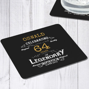 Birthday Black Gold Square Paper Coaster