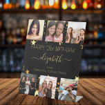 Birthday black gold stars best friends photo pedestal sign<br><div class="desc">A gift from friends for a woman's 21st (or any age) birthday, celebrating her life with a collage of 6 of your high quality photos of her, her friends, family, interest or pets. Personalize and add her name, age 21 and your names. Golden text. A chic, classic black background color....</div>