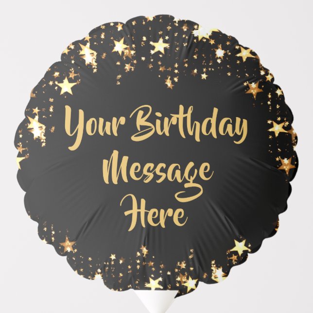 Birthday Black Gold Stars Brush Script Custom Text Balloon (Front)