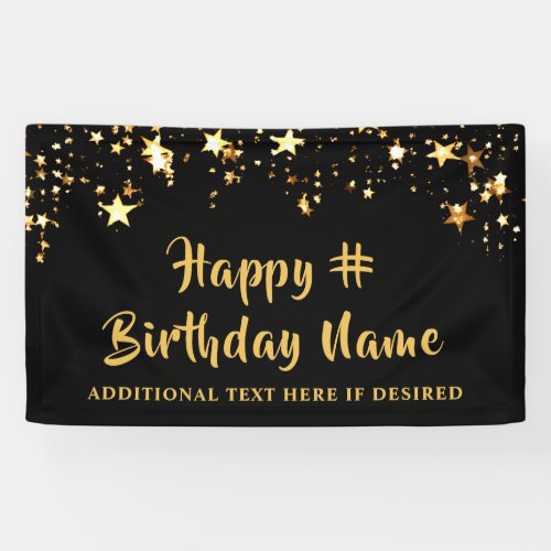 Birthday Black Gold Stars Brush Script Personalize Banner