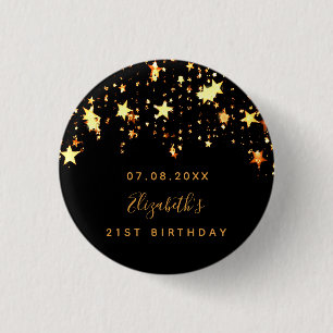 Birthday black gold stars custom monogram button