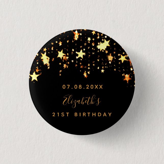 Birthday black gold stars custom monogram  button (Front)
