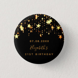 Birthday black gold stars custom monogram  button