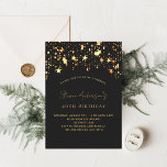 Birthday black gold stars elegant party invitation<br><div class="desc">An elegant birthday invitation for bot women and men.  Black background,  decorated with golden stars.  Personalize and add your name and party details.</div>