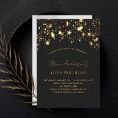 Birthday black gold stars elegant party invitation