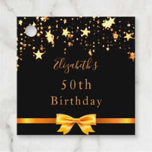 Birthday black gold stars modern thank you favor tags